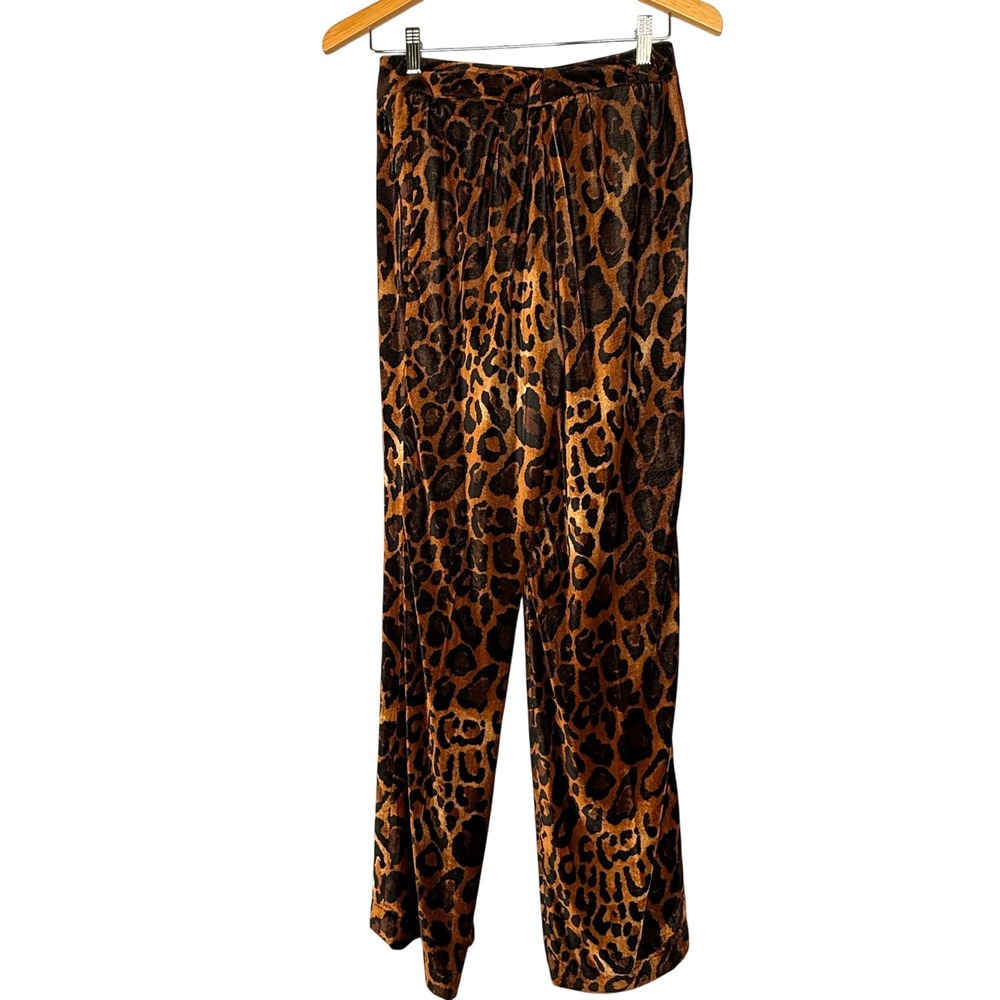Per Se by Carlisle Leopard Print Velvet Wide Leg Pants Brown Tan Animal Print - Picture 7 of 11